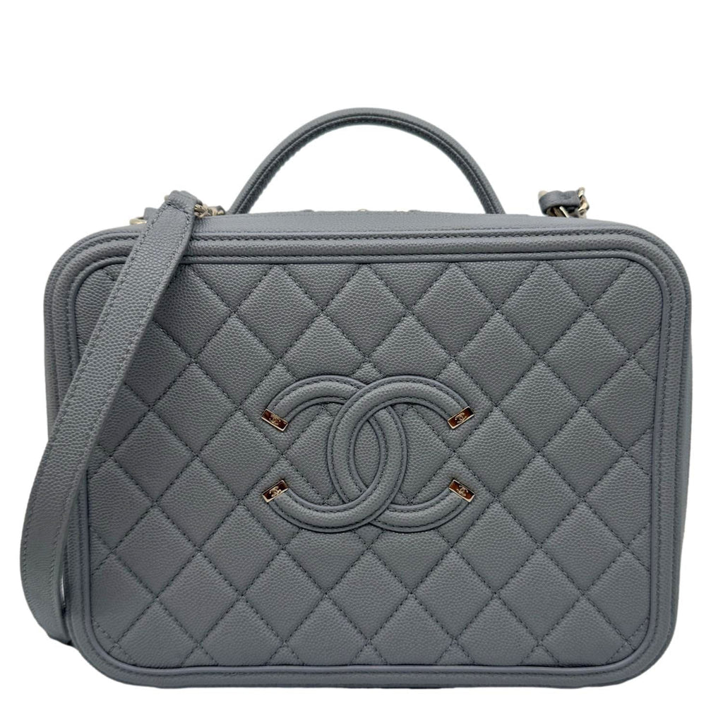 CHANEL Vanity Case Filigree CC Large Caviar Quilted Shoulder Bag Grey