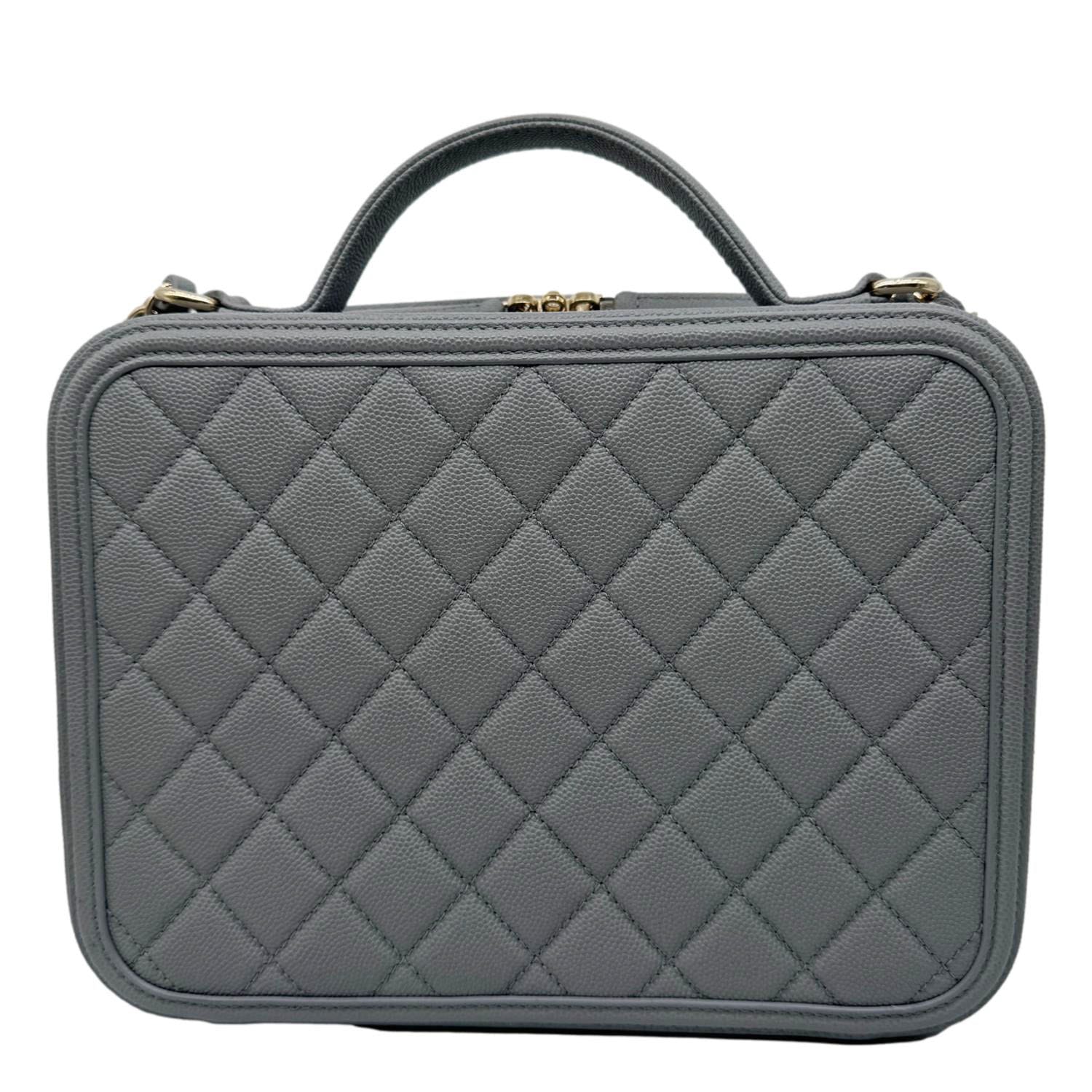 CHANEL Vanity Case Filigree CC Large Caviar Quilted Shoulder Bag Grey