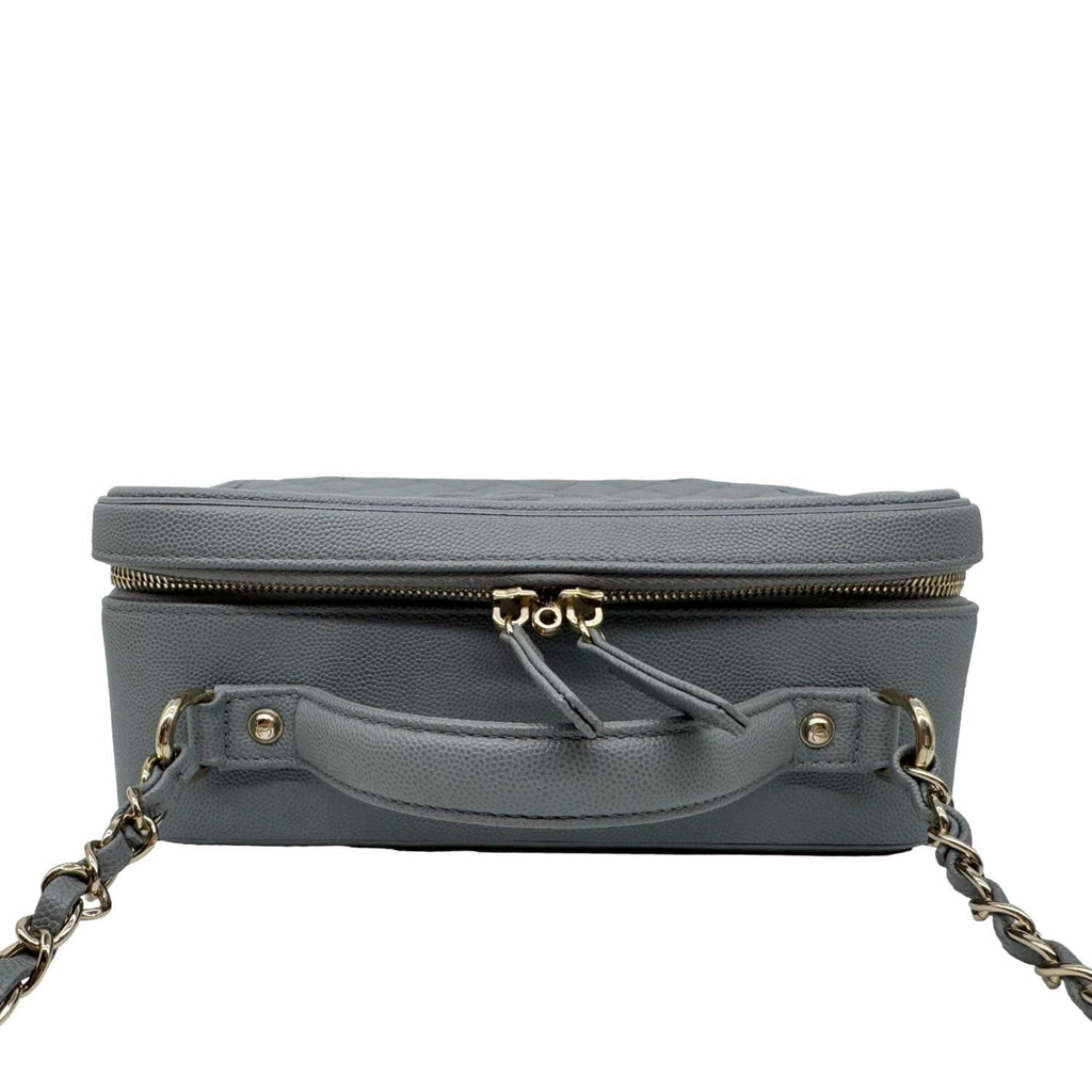 CHANEL Vanity Case Filigree CC Large Caviar Quilted Shoulder Bag Grey