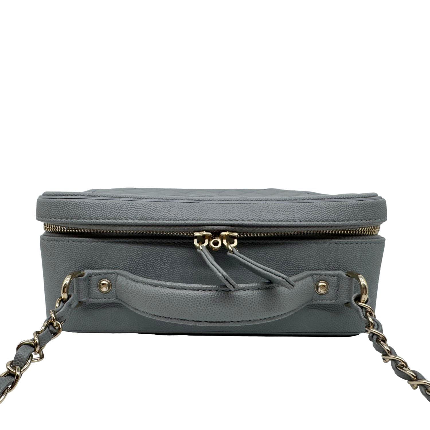 CHANEL Vanity Case Filigree CC Large Caviar Quilted Shoulder Bag Grey