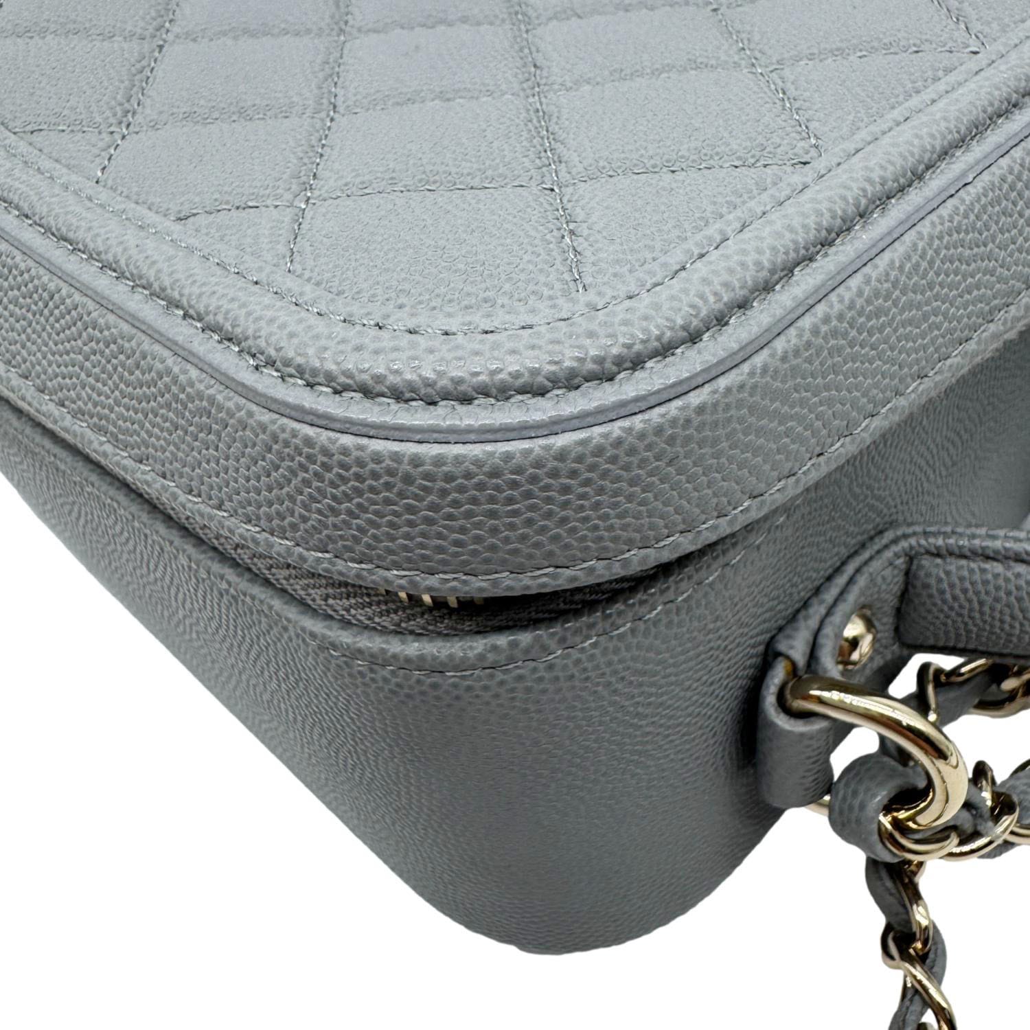 CHANEL Vanity Case Filigree CC Large Caviar Quilted Shoulder Bag Grey