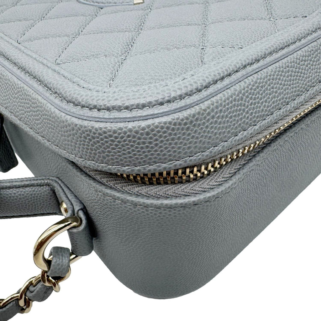 CHANEL Vanity Case Filigree CC Large Caviar Quilted Shoulder Bag Grey