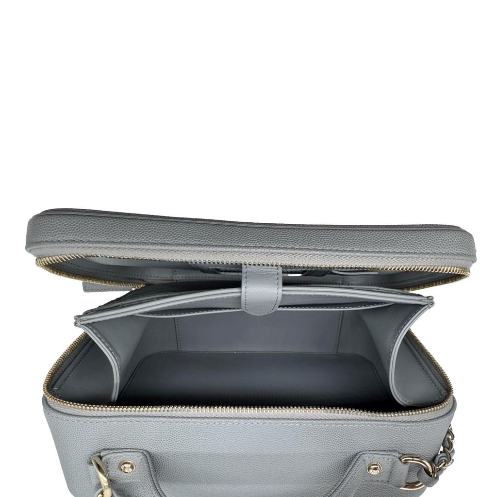 CHANEL Vanity Case Filigree CC Large Caviar Quilted Shoulder Bag Grey