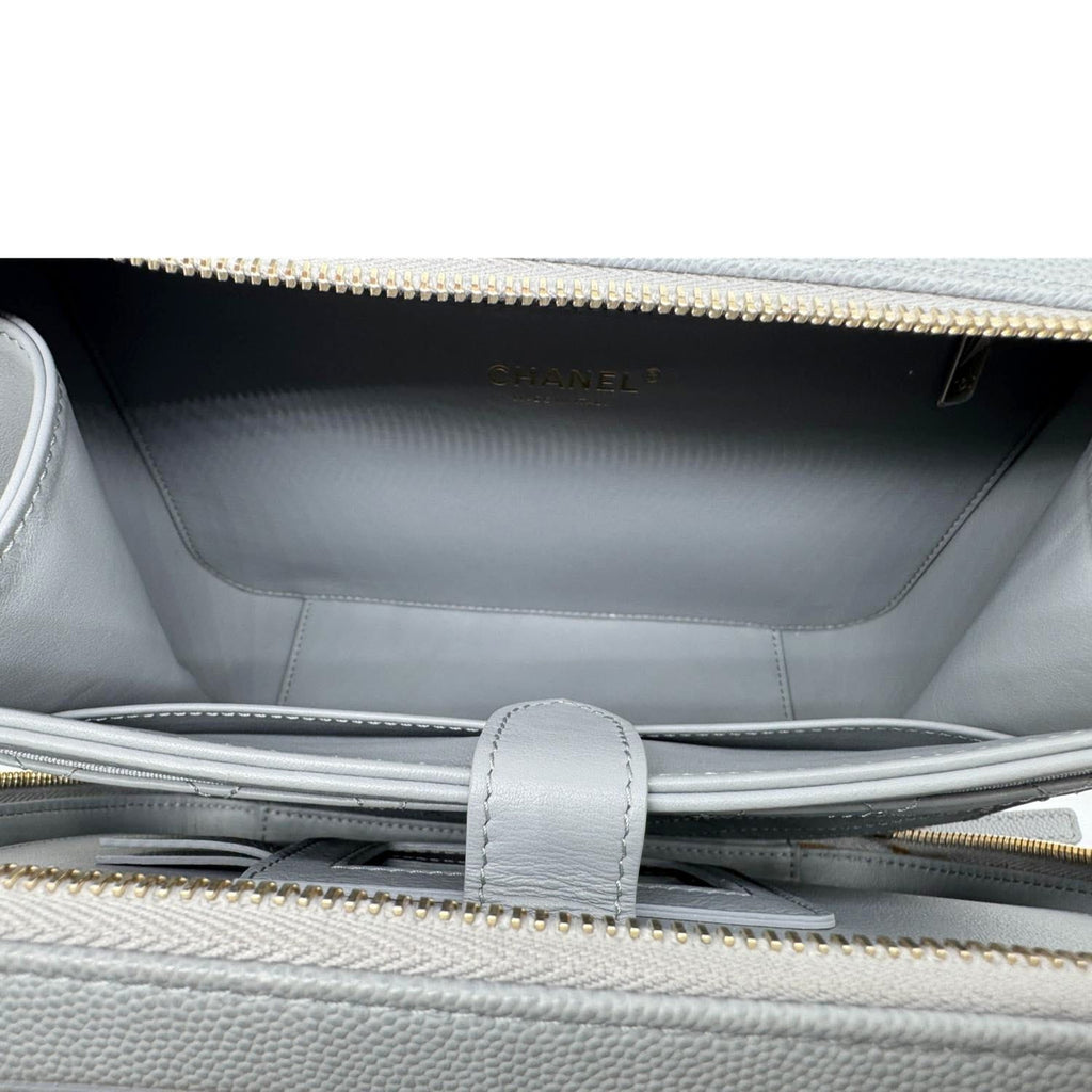 CHANEL Vanity Case Filigree CC Large Caviar Quilted Shoulder Bag Grey