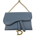 CHRISTIAN DIOR Saddle Pouch With Chain Leather Crossbody Bag Blue