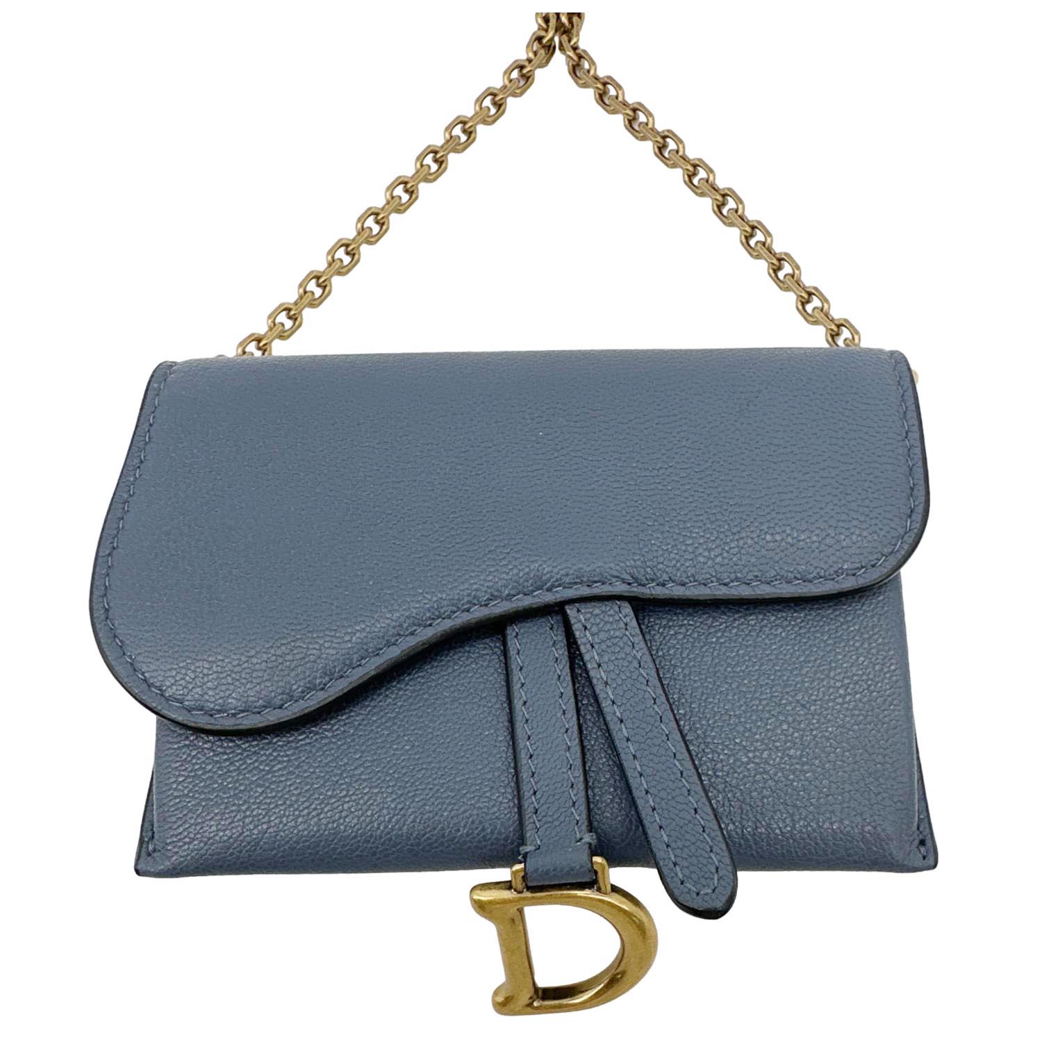 CHRISTIAN DIOR Saddle Pouch With Chain Leather Crossbody Bag Blue