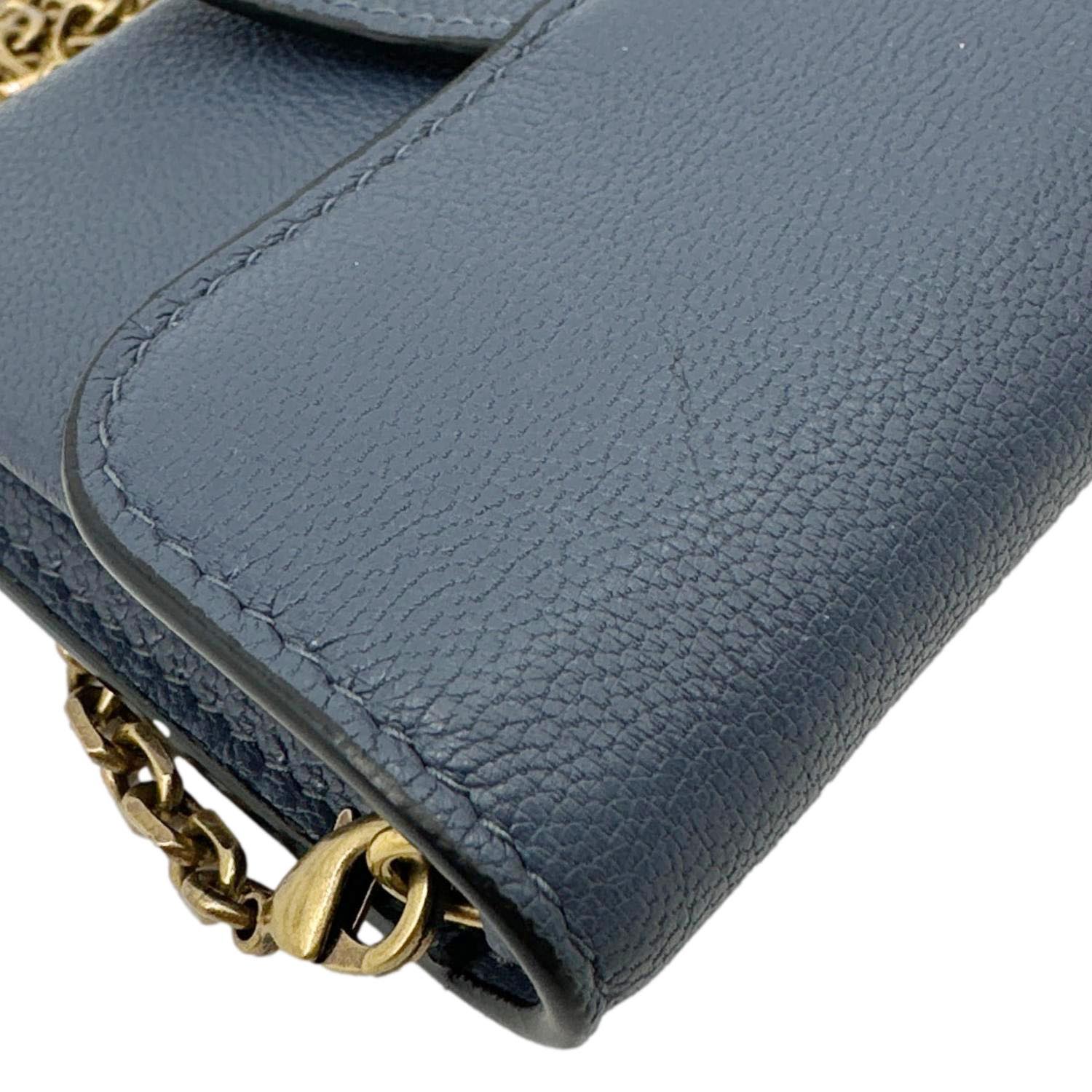 CHRISTIAN DIOR Saddle Pouch With Chain Leather Crossbody Bag Blue
