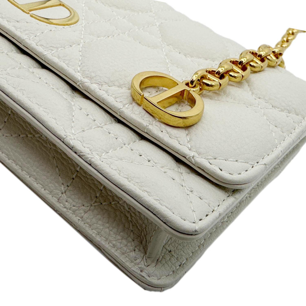 CHRISTIAN DIOR Caro Supple Cannage Calfskin Leather Chain Shoulder Bag Ivory