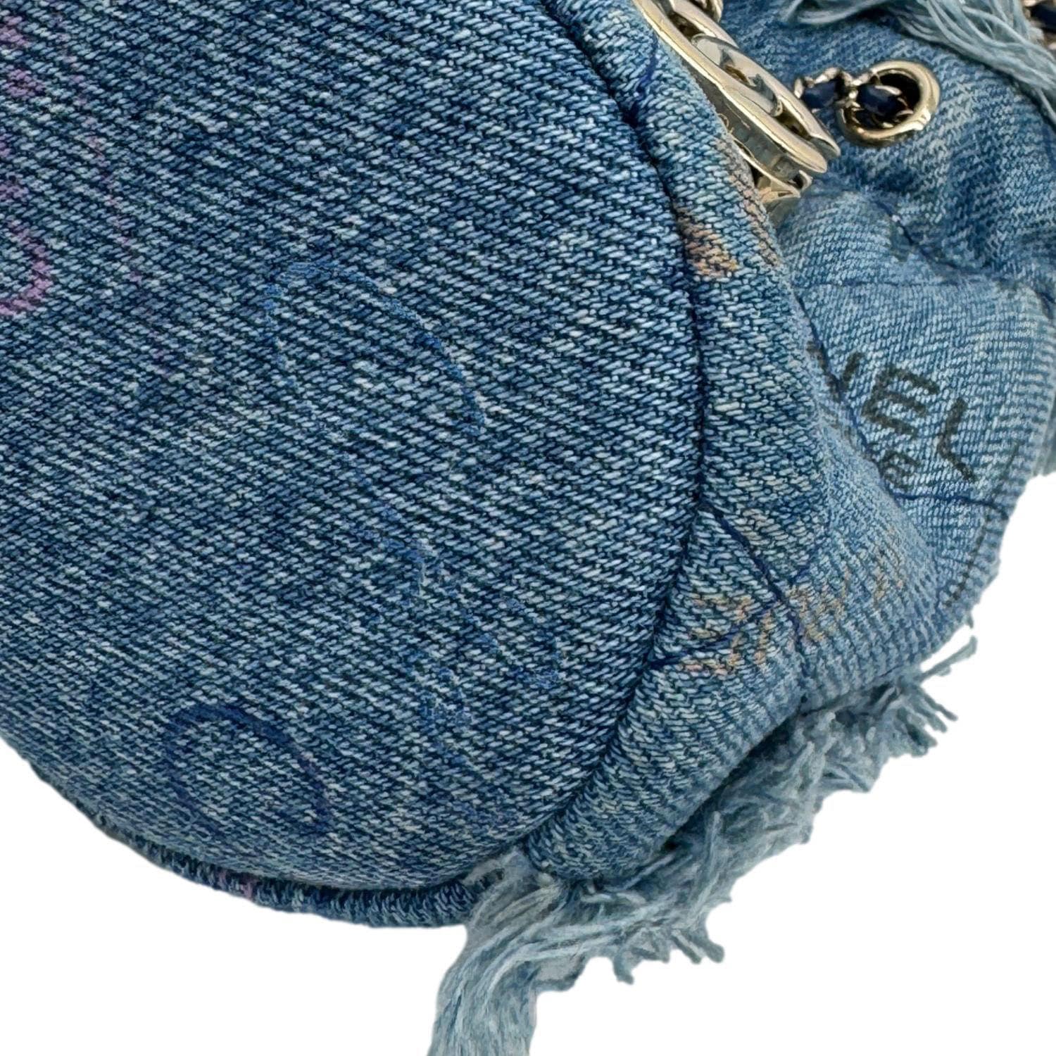 CHANEL Mood Mini Quilted Denim Bucket Bag Blue