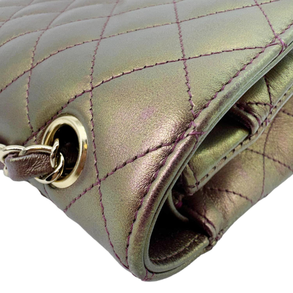 CHANEL Classic Double Flap Medium Quilted Iridescent Leather Shoulder Bag Multicolor