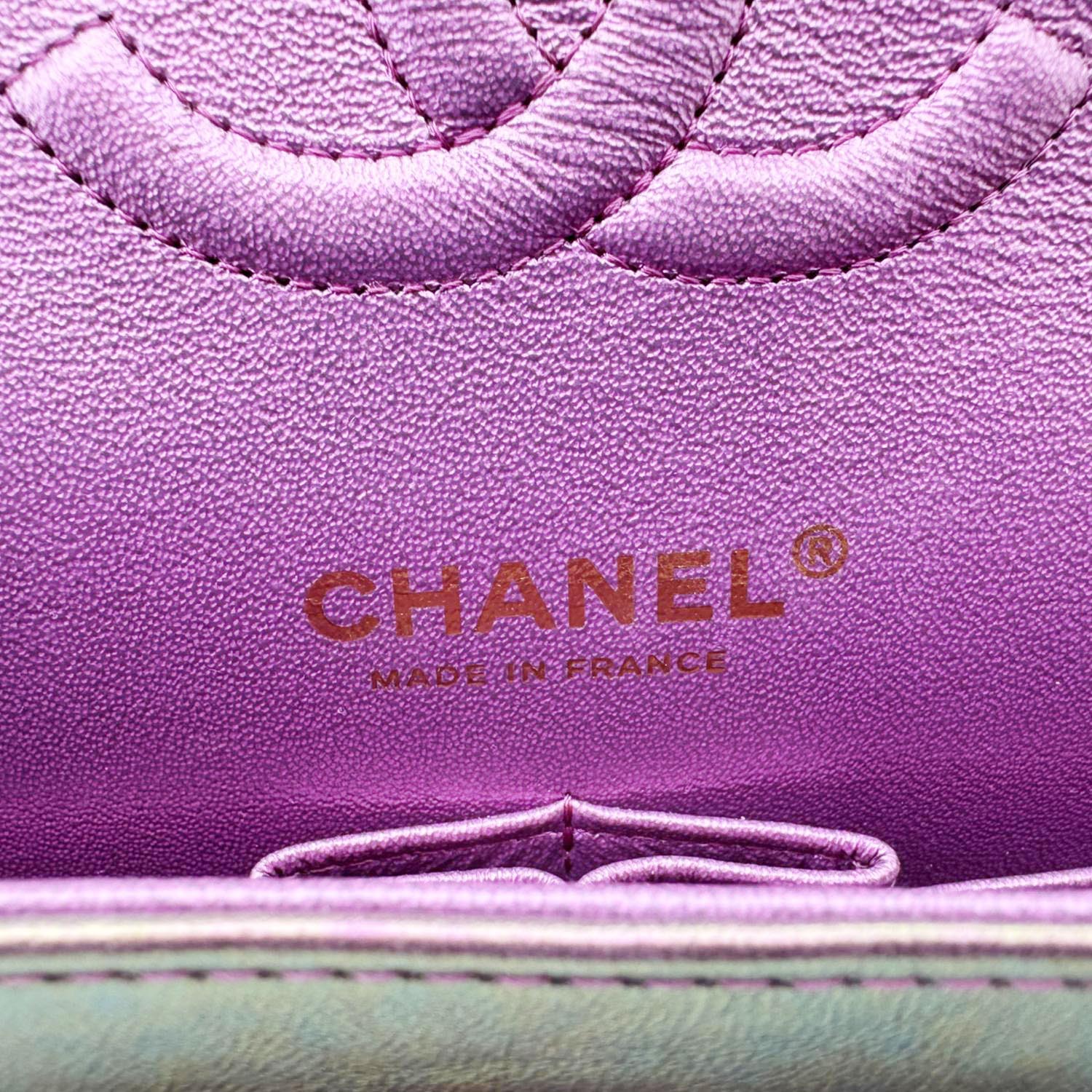 CHANEL Classic Double Flap Medium Quilted Iridescent Leather Shoulder Bag Multicolor