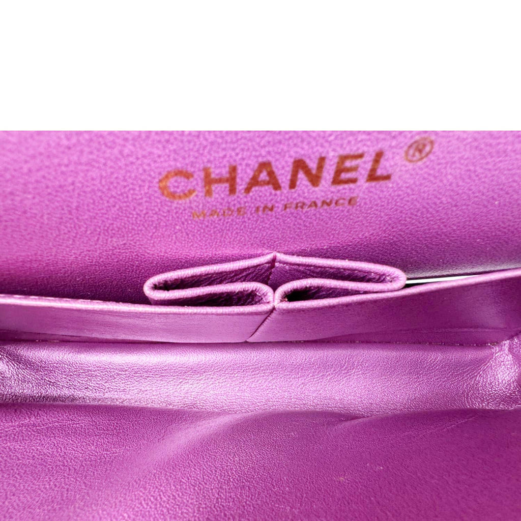 CHANEL Classic Double Flap Medium Quilted Iridescent Leather Shoulder Bag Multicolor