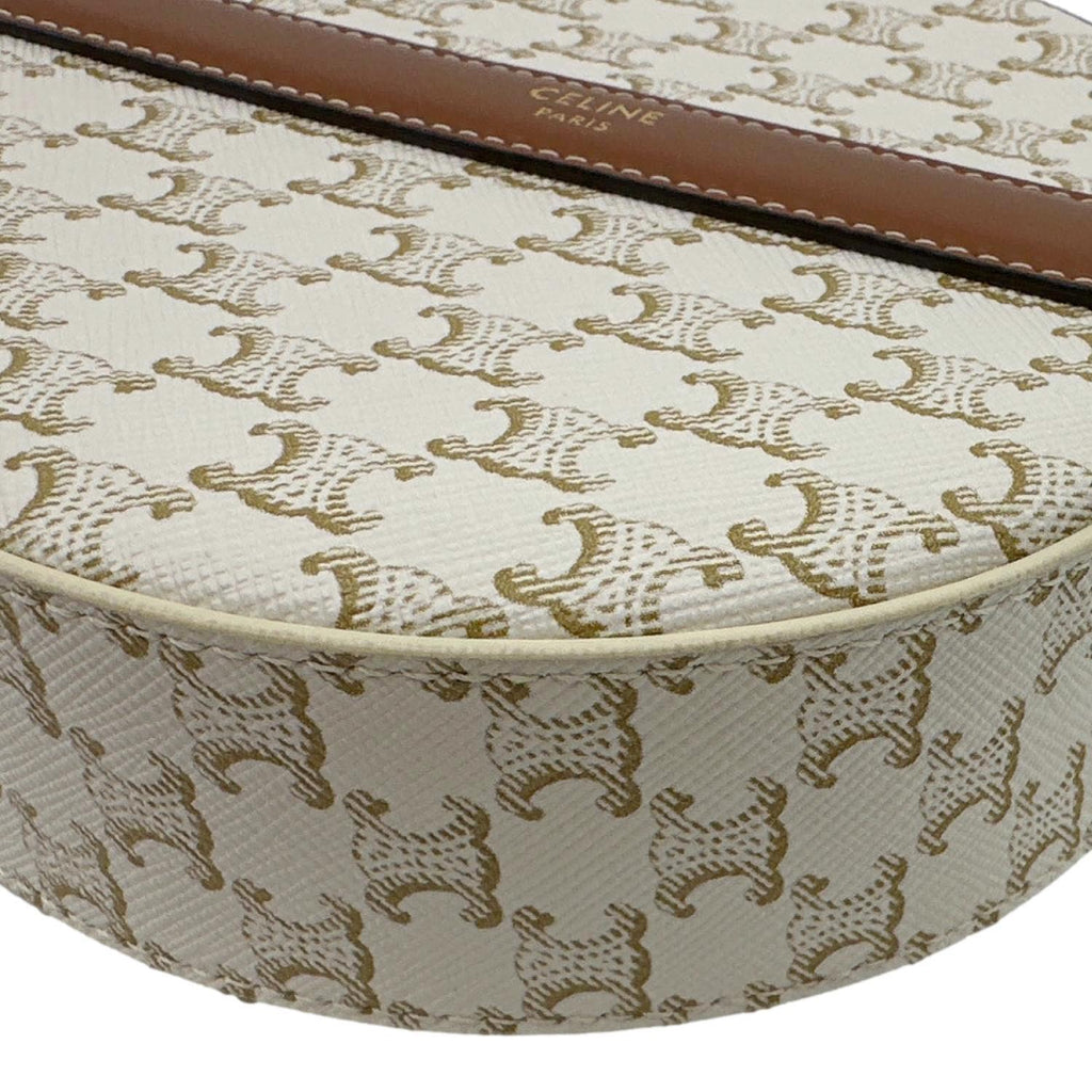 CELINE Triomphe Canvas Round Purse On Strap Crossbody Bag White