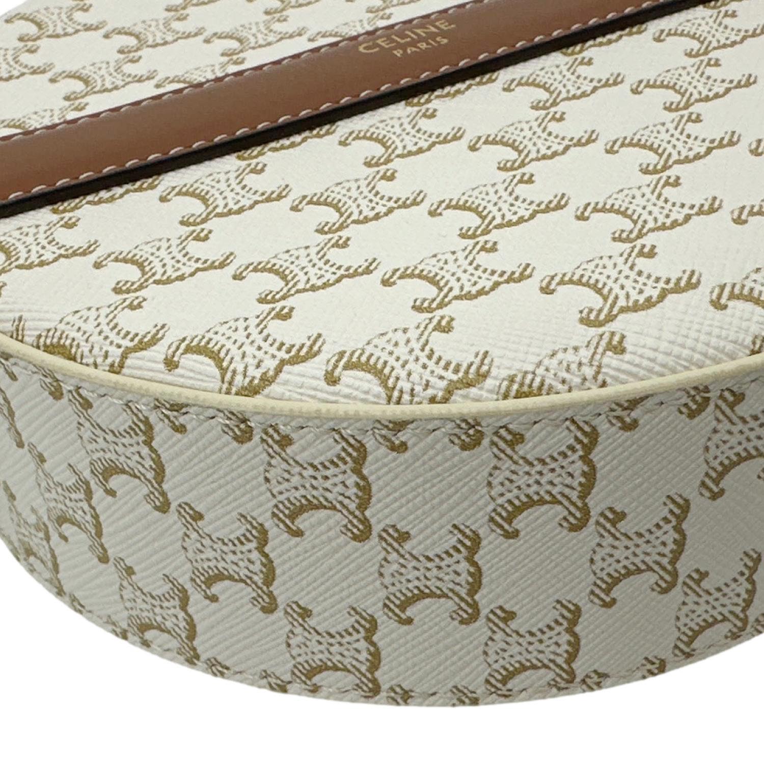 CELINE Triomphe Canvas Round Purse On Strap Crossbody Bag White