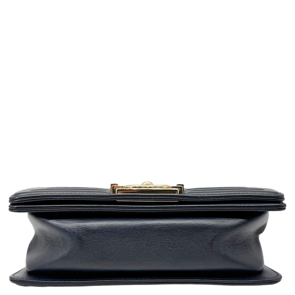 CHANEL Boy Small Braided Leather Shoulder Bag Navy Blue