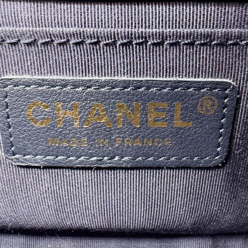 CHANEL Boy Small Braided Leather Shoulder Bag Navy Blue