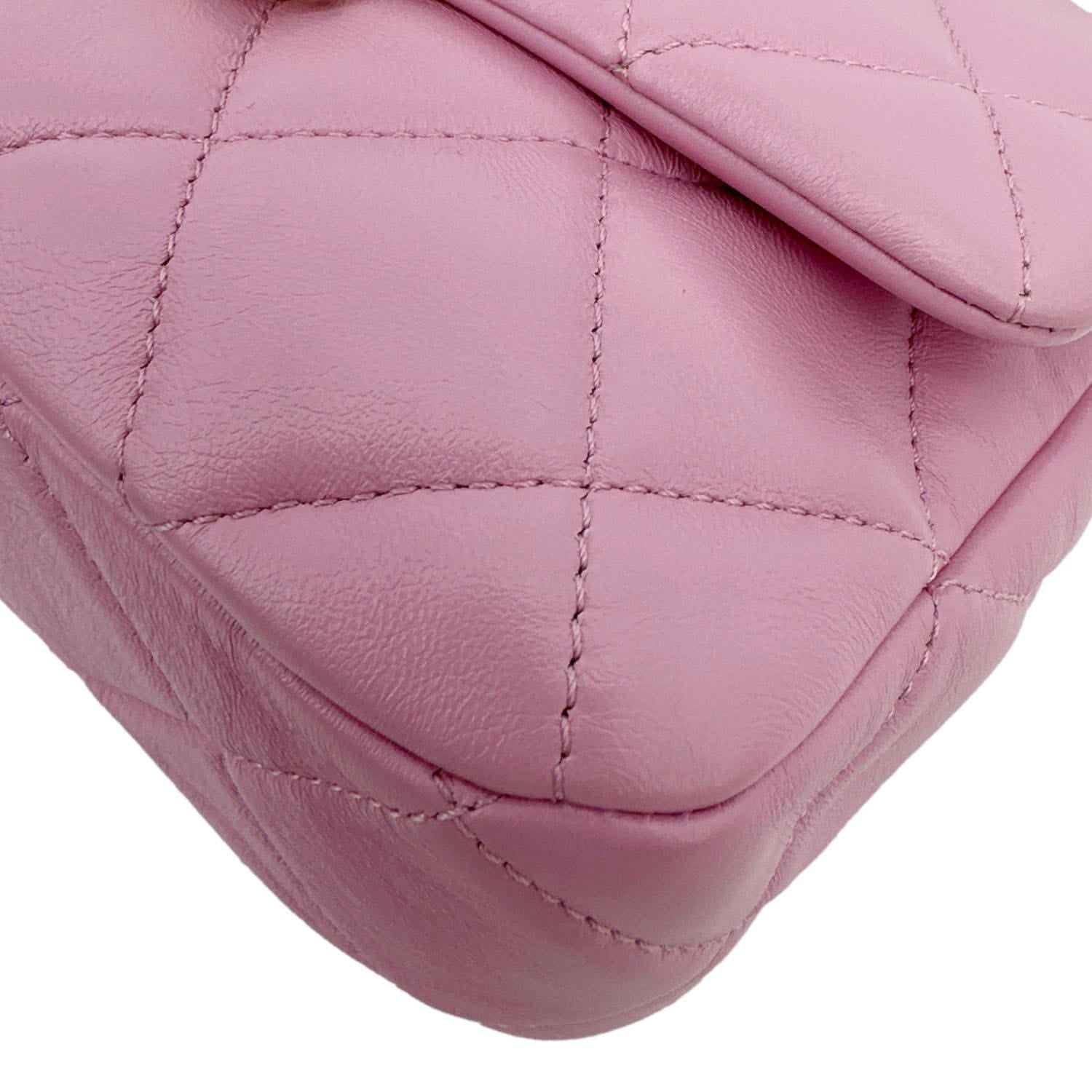 CHANEL CC Flap Candy Chain Mini Quilted Lambskin Leather Crossbody Bag Pink