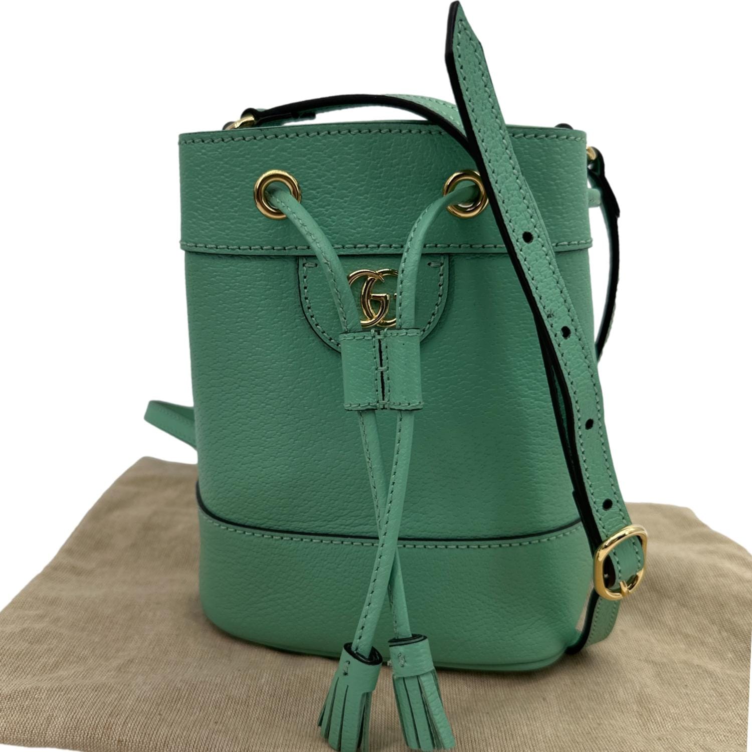 GUCCI Ophidia Mini Leather Bucket Bag Green 550620