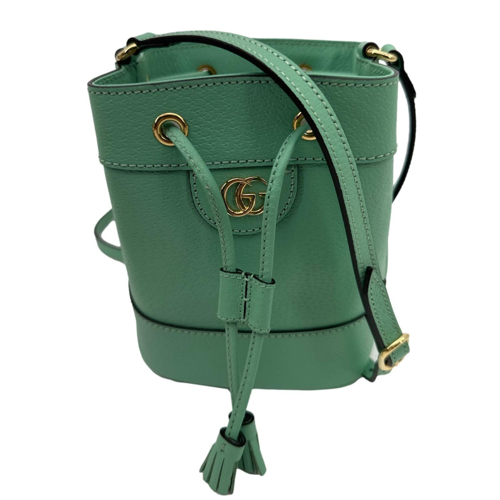 GUCCI Ophidia Mini Leather Bucket Bag Green 550620
