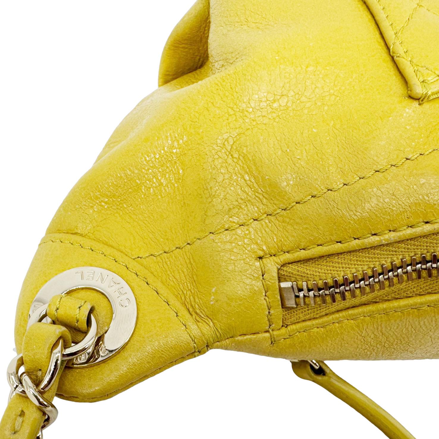 CHANEL Crumpled Glazed Lambskin Quilted Leather Waist Bag Yellow