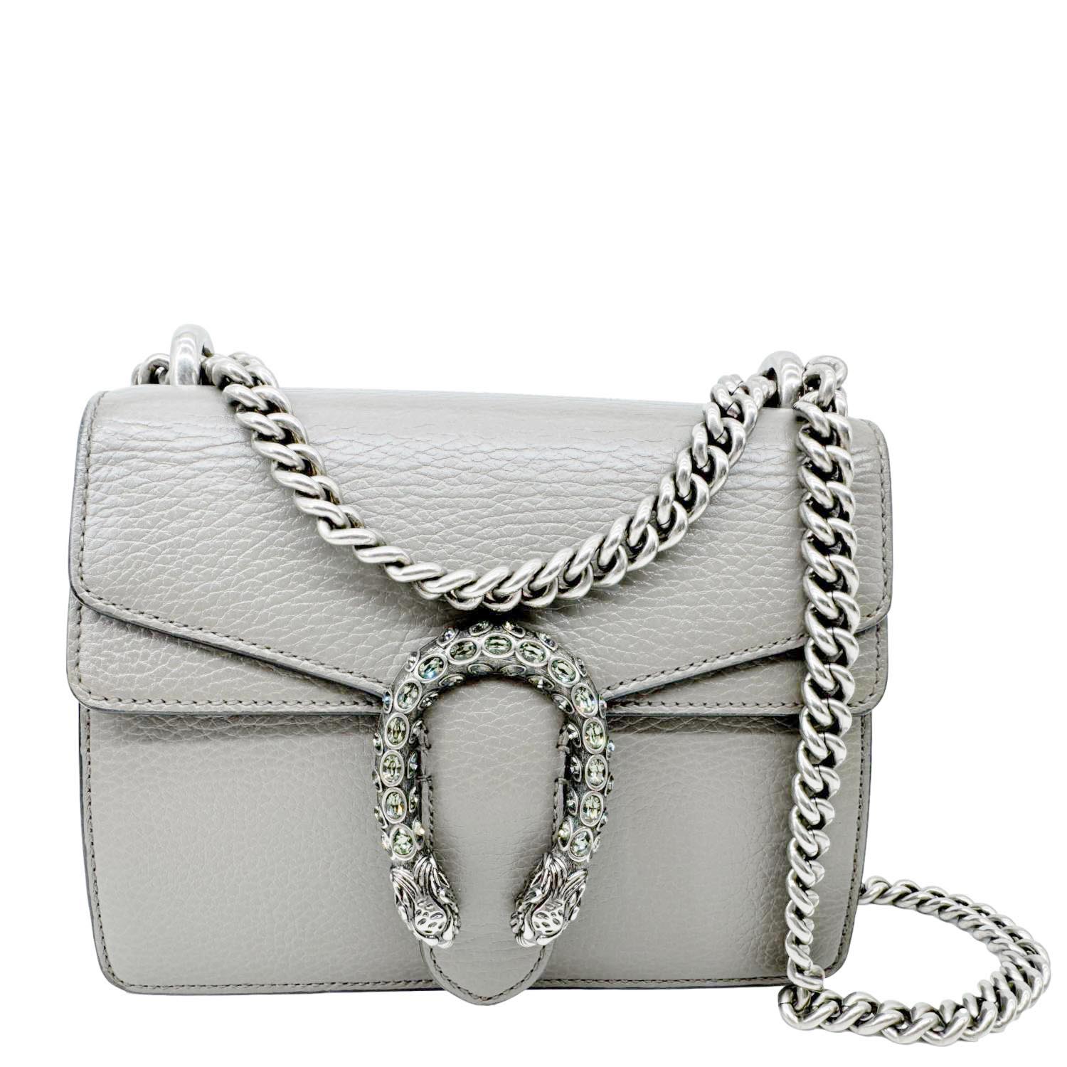 GUCCI Dionysus Mini Leather Crossbody Bag Gray 421970