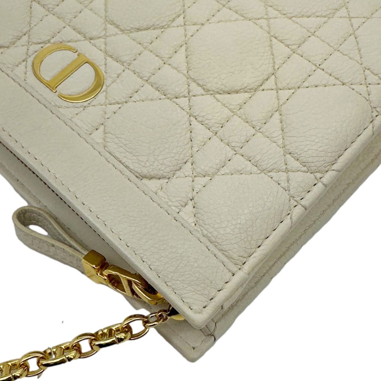CHRISTIAN DIOR Caro Every Pouch Supple Cannage Leather Crossbody Bag Off White