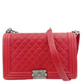 CHANEL Boy Flap New Medium Quilted Caviar Leather Chain Shoulder Bag Red