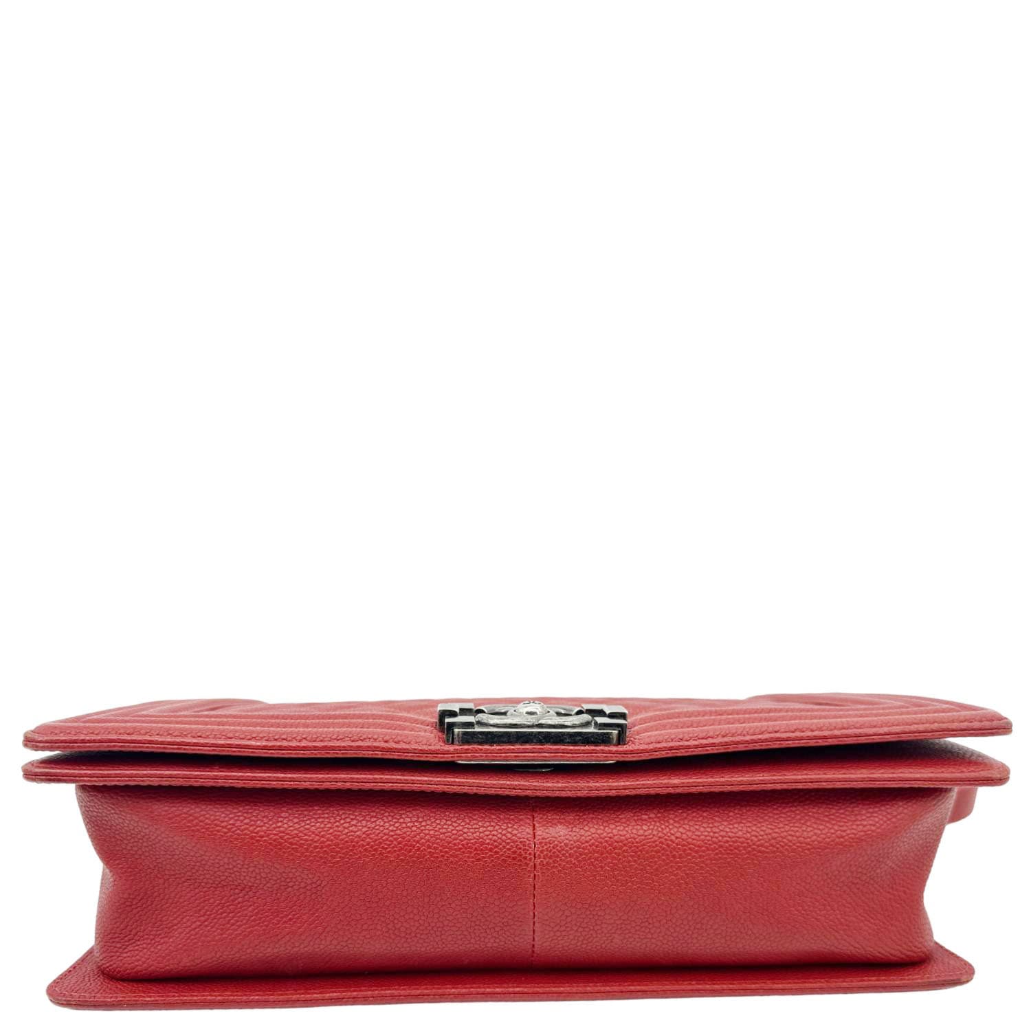 CHANEL Boy Flap New Medium Quilted Caviar Leather Chain Shoulder Bag Red