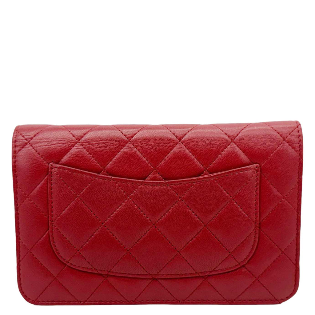 CHANEL Classic Flap Quilted Leather Wallet On Chain Red