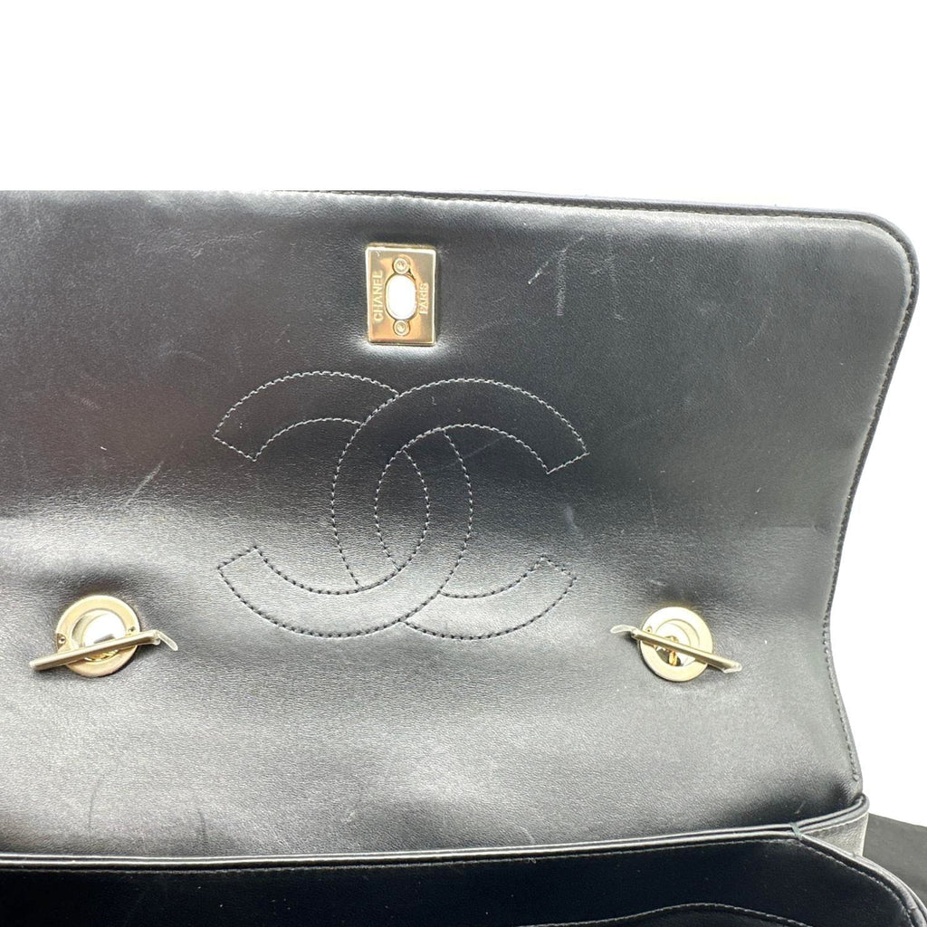 CHANEL Trendy CC Medium Chevron Leather Top Handle Shoulder Bag Black