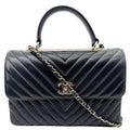 CHANEL Trendy CC Medium Chevron Leather Top Handle Shoulder Bag Black