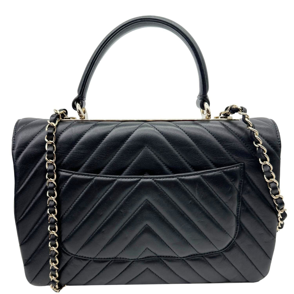 CHANEL Trendy CC Medium Chevron Leather Top Handle Shoulder Bag Black
