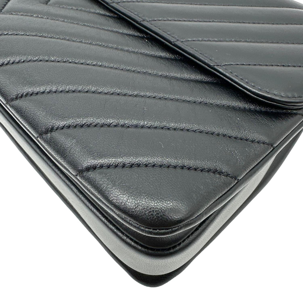 CHANEL Trendy CC Medium Chevron Leather Top Handle Shoulder Bag Black
