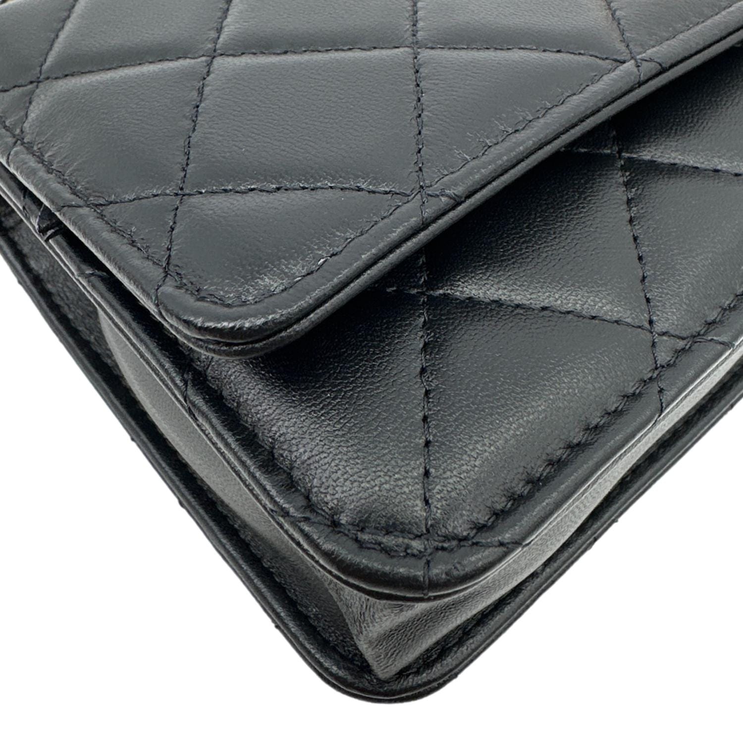 CHANEL Pearl Crown Quilted Lambskin Leather Wallet On Chain Black