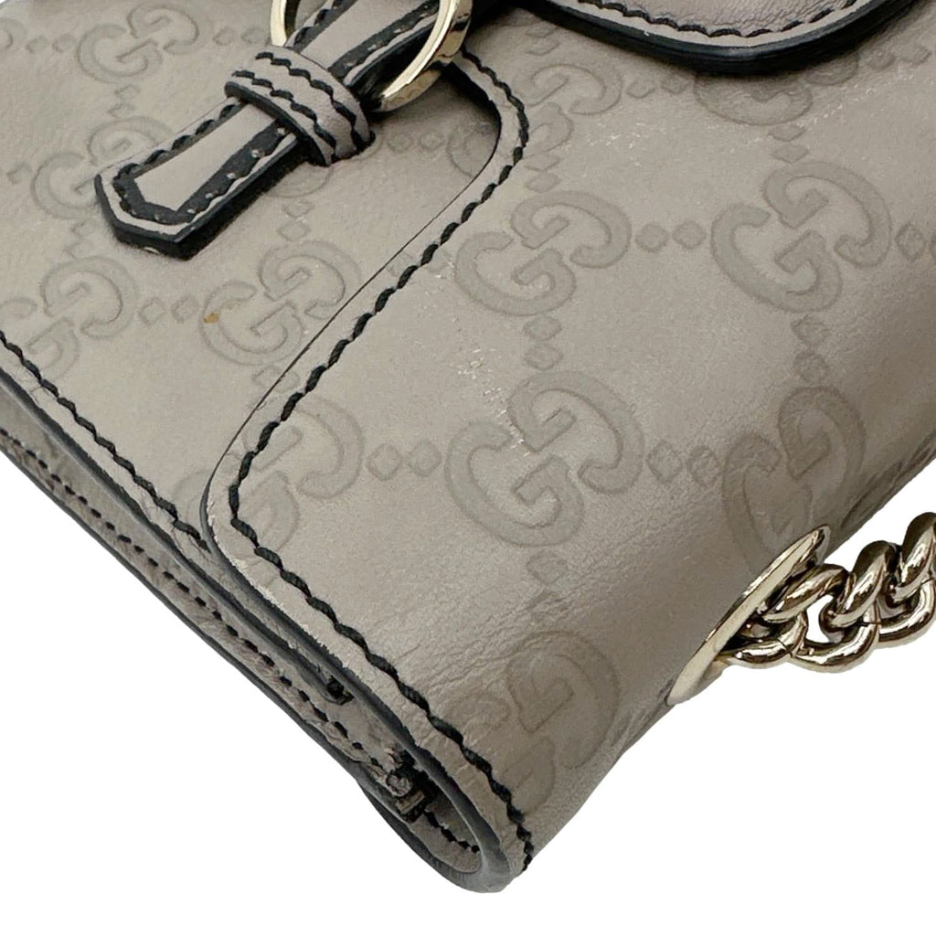 GUCCI Emily Mini Guccissima Leather Chain Shoulder Bag Grey 369622