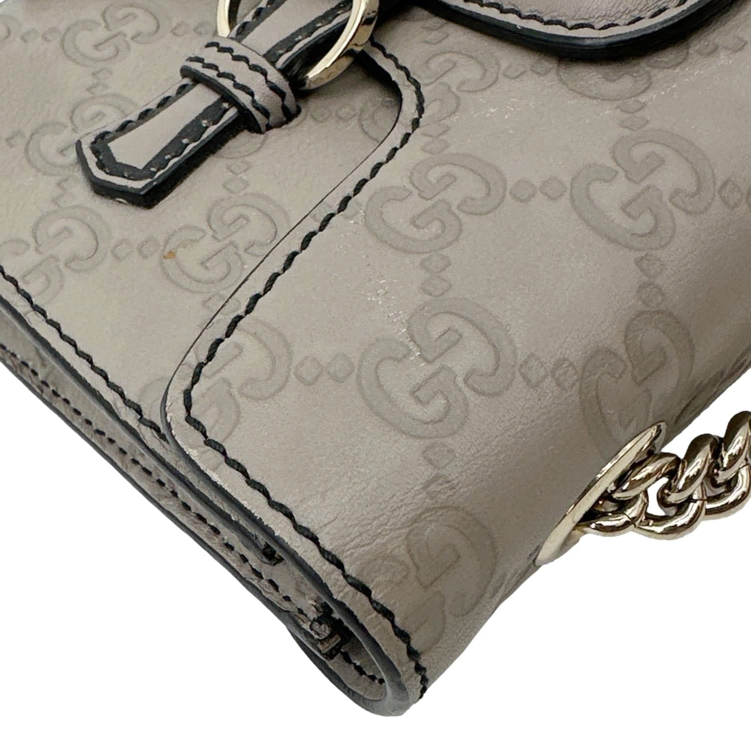 GUCCI Emily Mini Guccissima Leather Chain Shoulder Bag Grey 369622