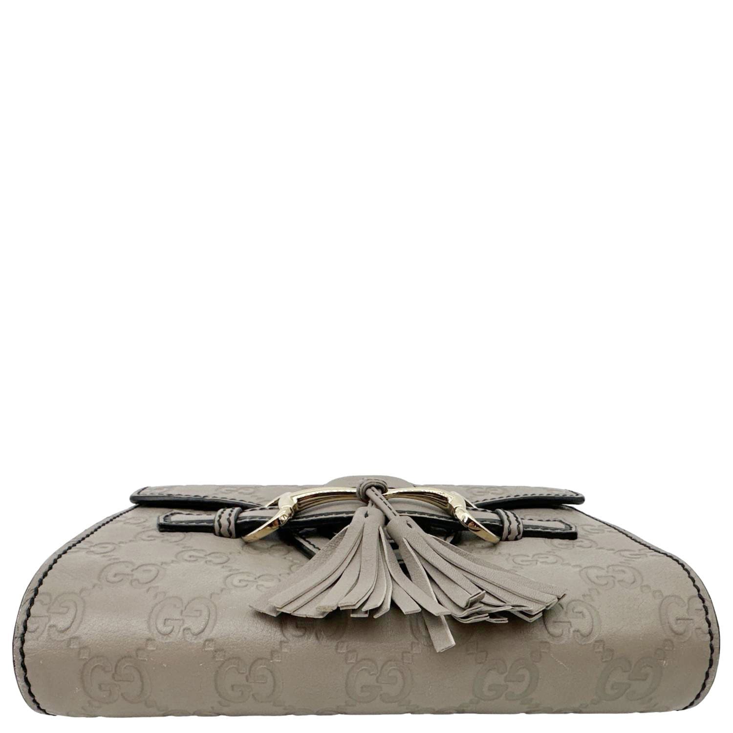 GUCCI Emily Mini Guccissima Leather Chain Shoulder Bag Grey 369622