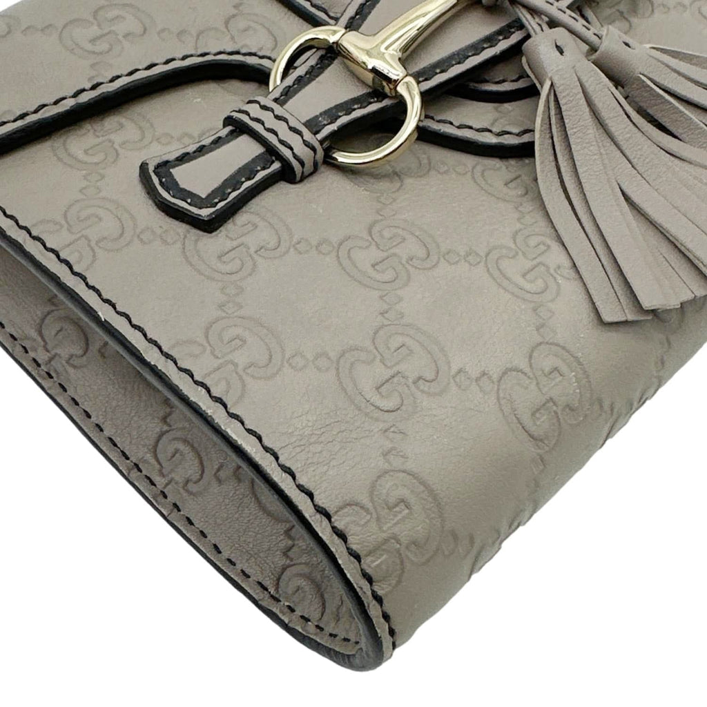 GUCCI Emily Mini Guccissima Leather Chain Shoulder Bag Grey 369622