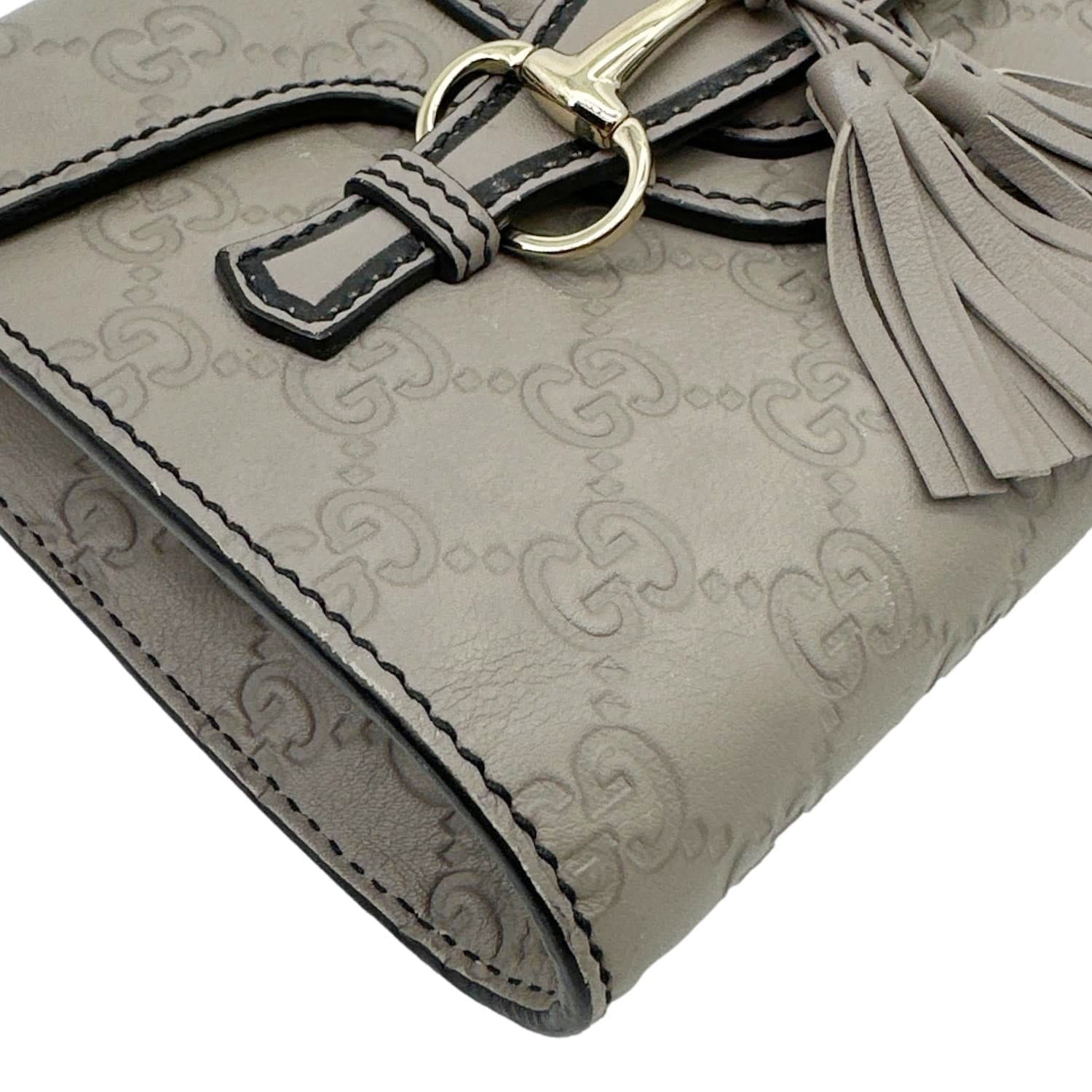 GUCCI Emily Mini Guccissima Leather Chain Shoulder Bag Grey 369622