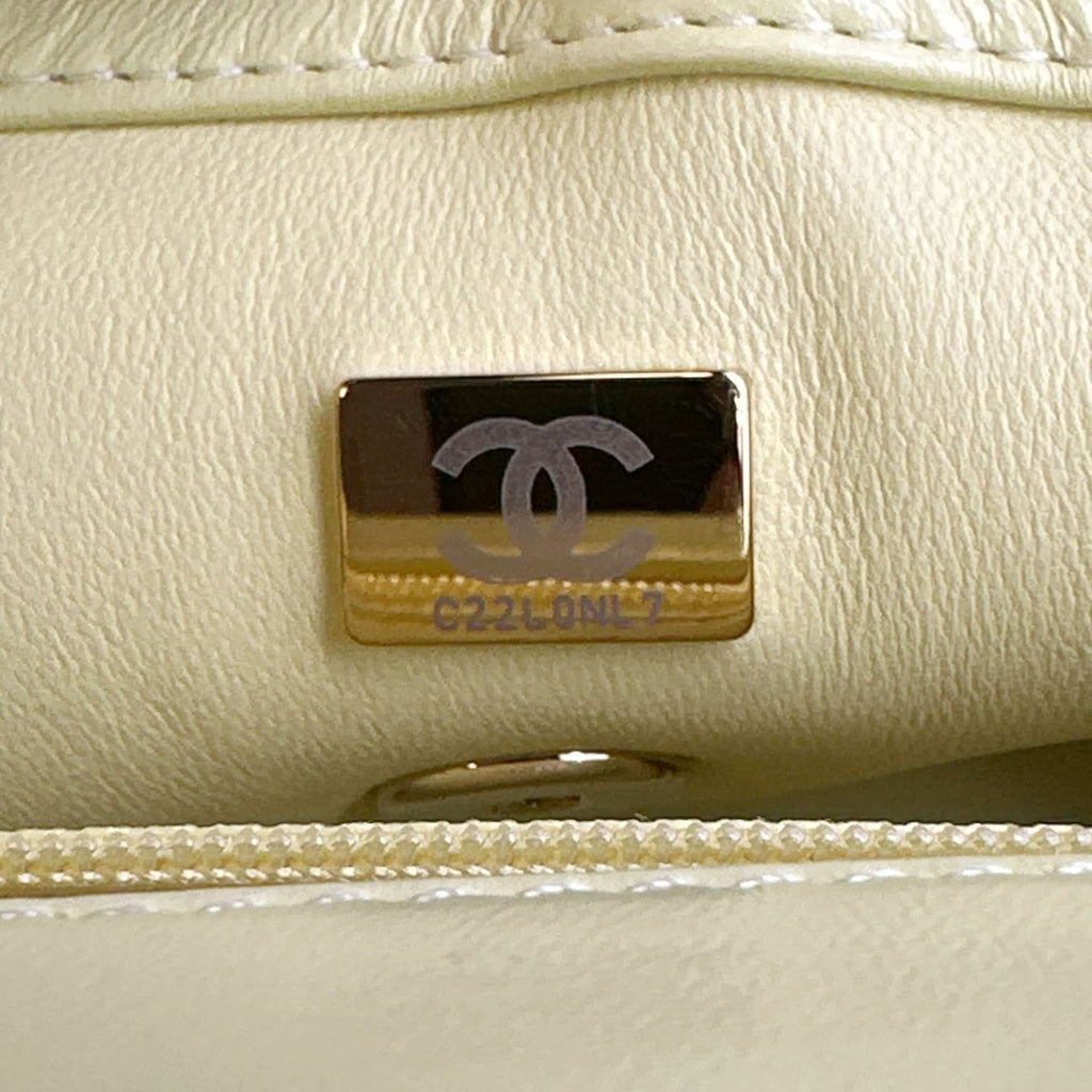 CHANEL Flap Mini Quilted Lambskin Leather Top Handle Crossbody Bag Yellow