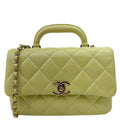 CHANEL Flap Mini Quilted Lambskin Leather Top Handle Crossbody Bag Yellow