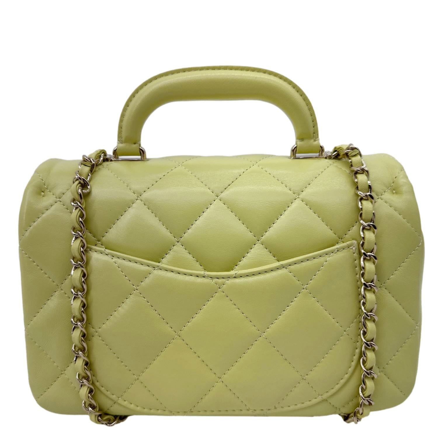 CHANEL Flap Mini Quilted Lambskin Leather Top Handle Crossbody Bag Yellow
