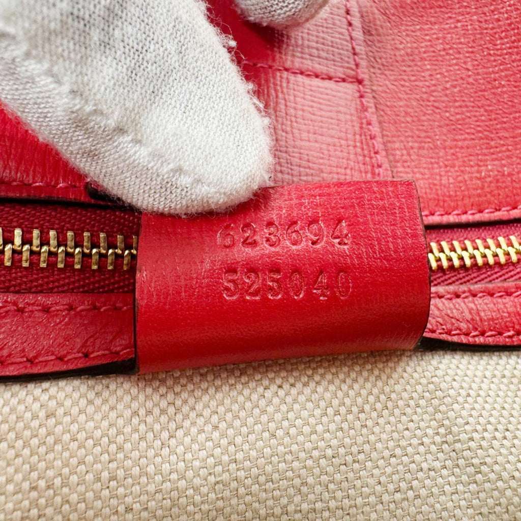GUCCI Horsebit 1955 Medium Raffia Leather Tote Bag Red 623694