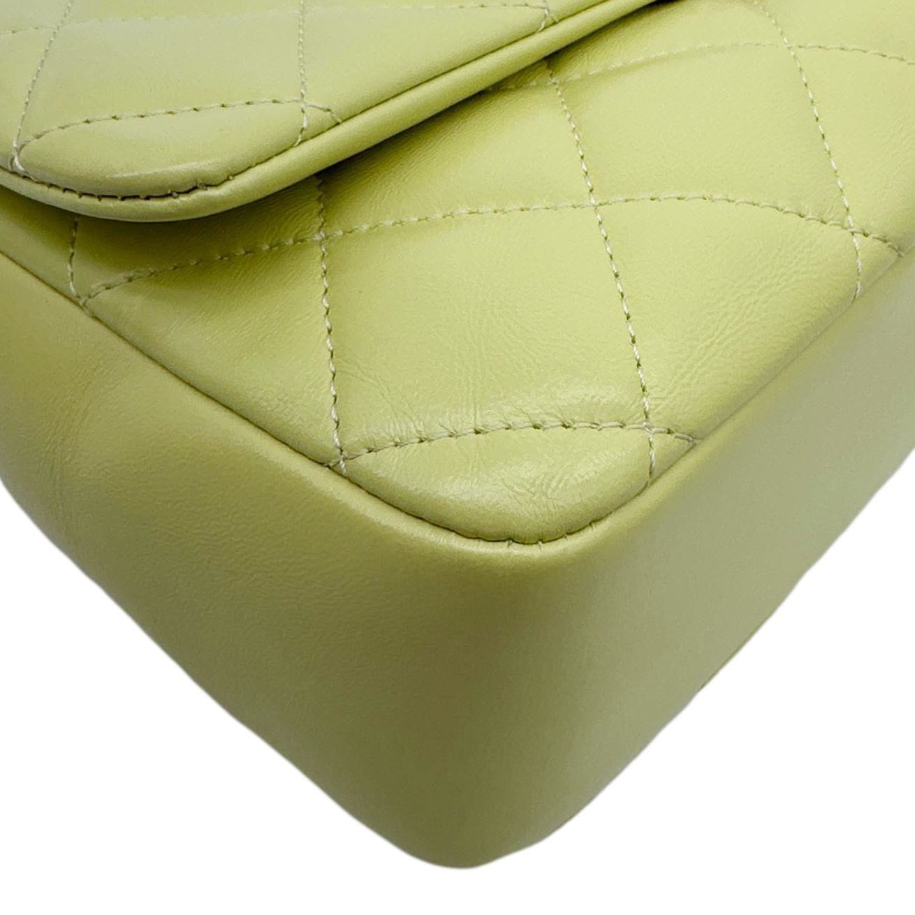 CHANEL Flap Mini Quilted Lambskin Leather Top Handle Crossbody Bag Yellow