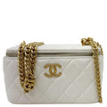 CHANEL Pillow Crush Small Quilted Lambskin Leather Vanity Case With Chain White