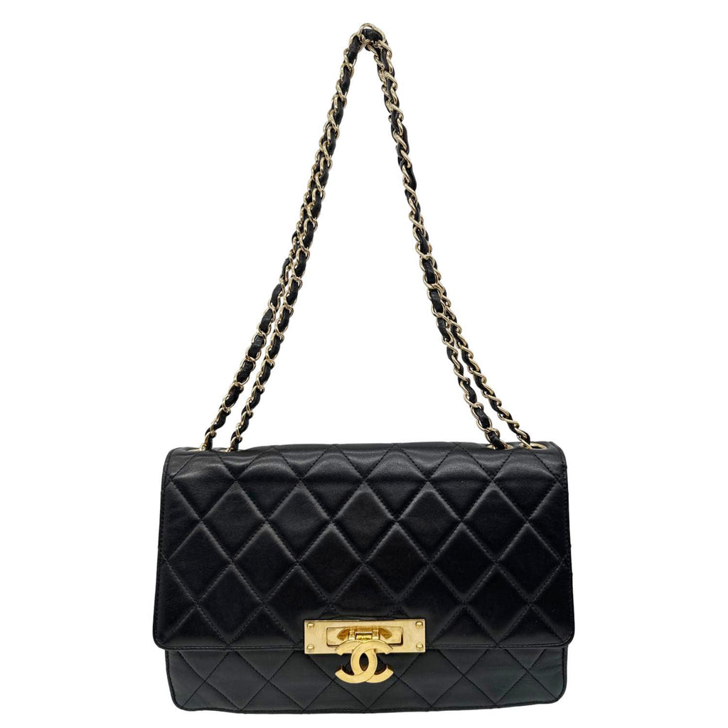 CHANEL Golden Class Flap Quilted Lambskin Leather Shoulder Bag Black