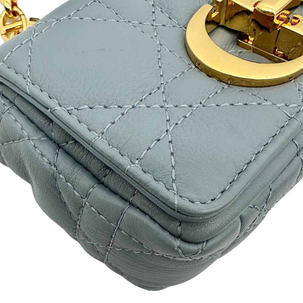 CHRISTIAN DIOR Micro Caro Supple Cannage Bag Chain Wallet Light Blue