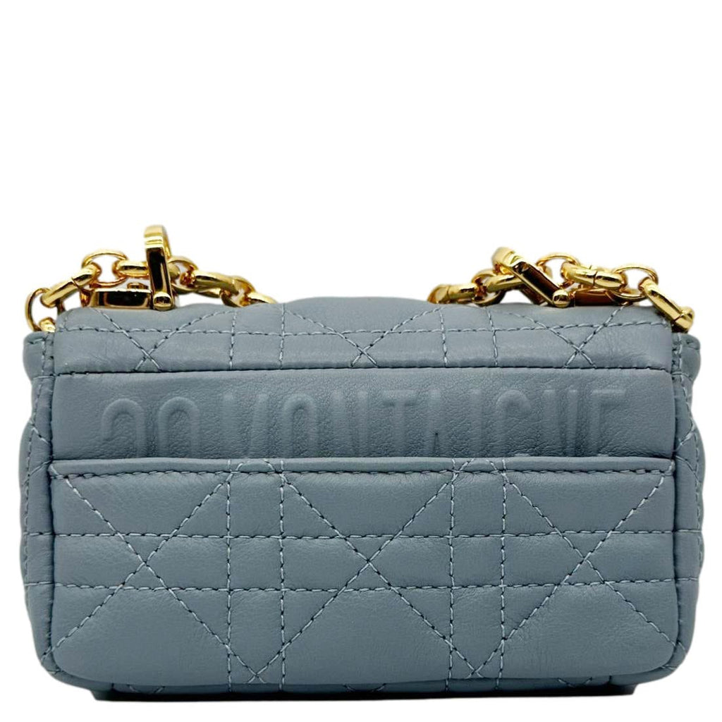 CHRISTIAN DIOR Micro Caro Supple Cannage Bag Chain Wallet Light Blue