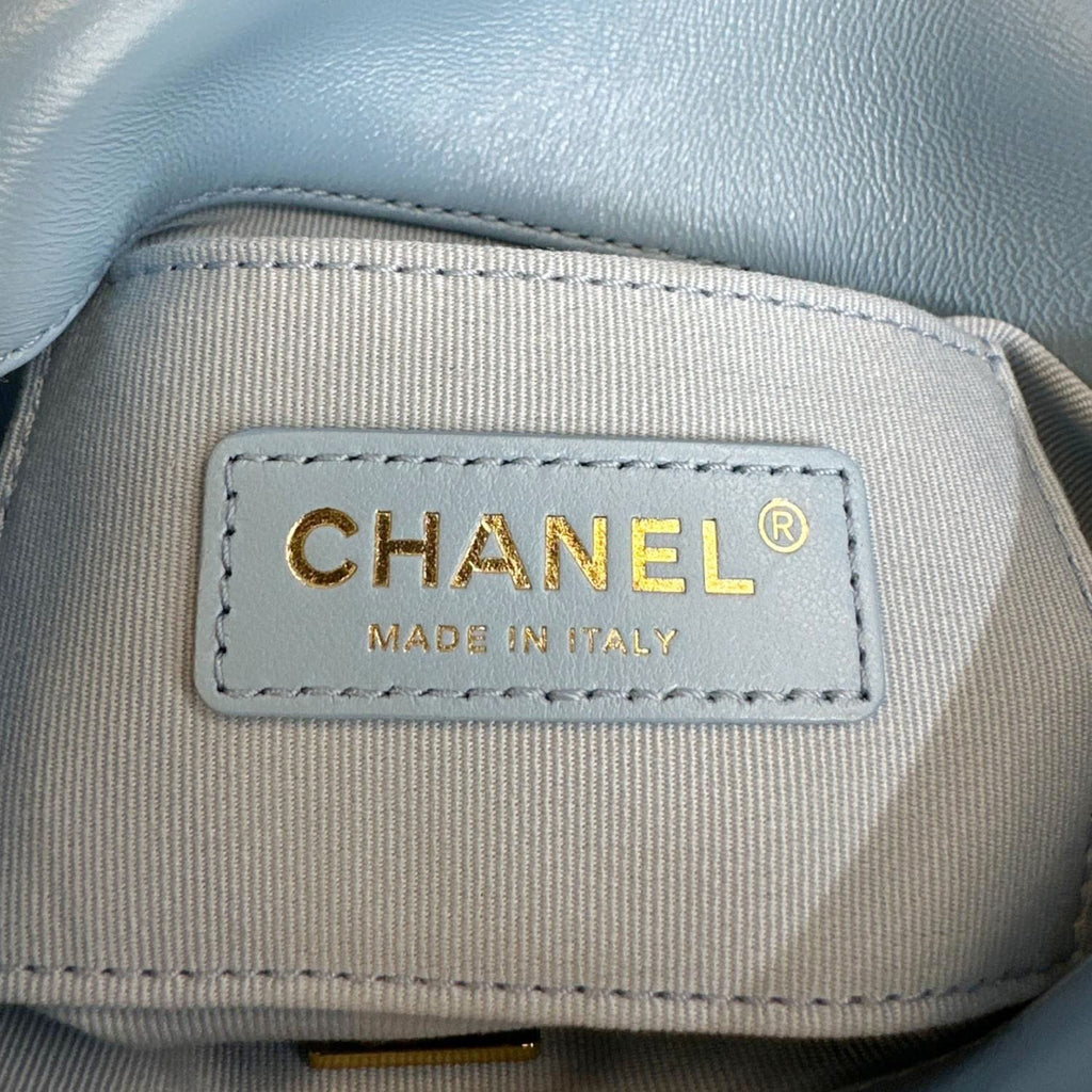 CHANEL Lacquered Flap Quilted Lambskin Leather Chain Crossbody Bag Blue