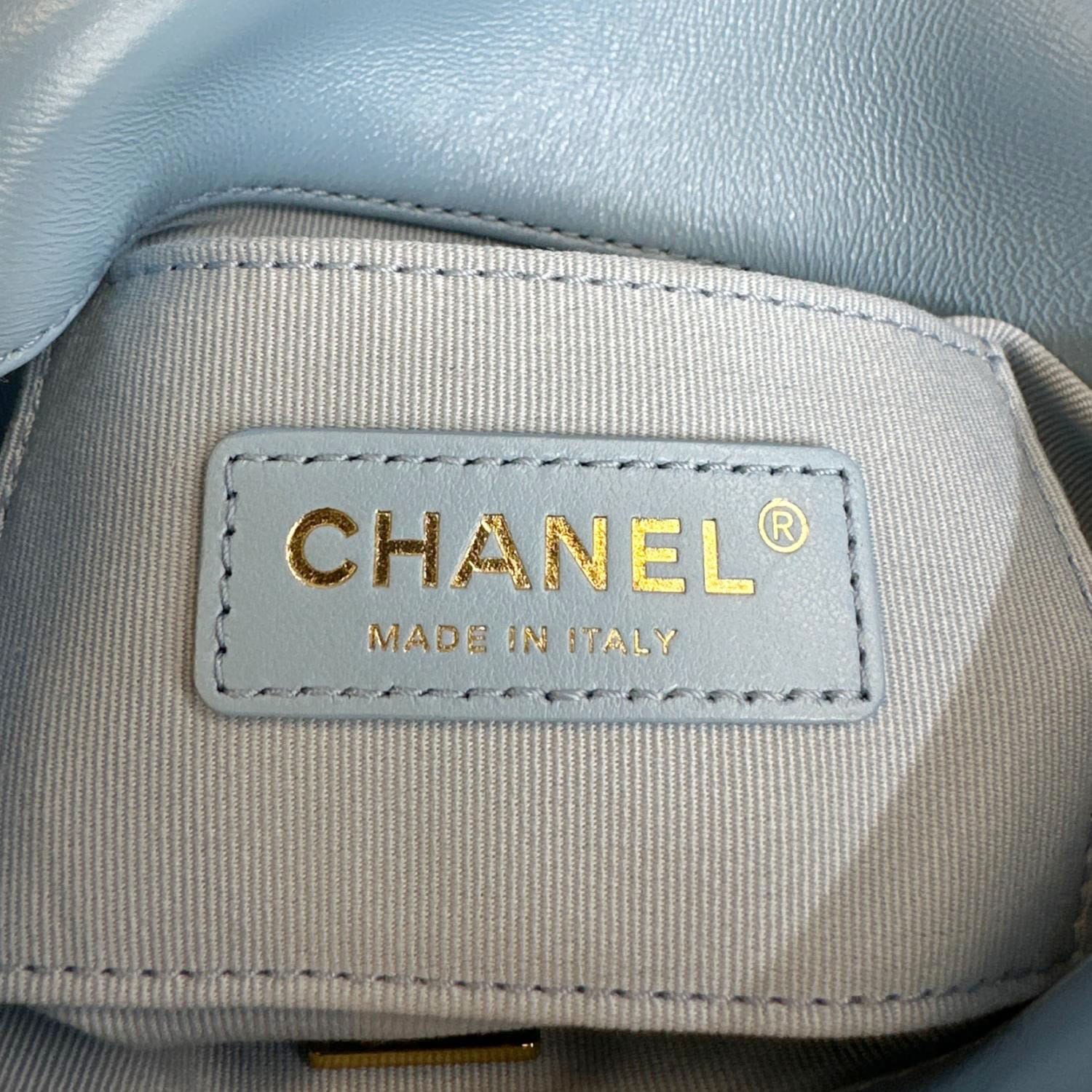 CHANEL Lacquered Flap Quilted Lambskin Leather Chain Crossbody Bag Blue